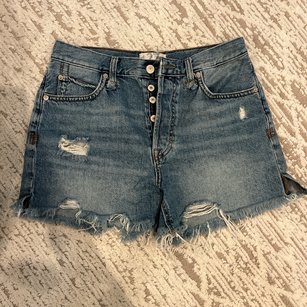 Free People Blue Distressed Jean Shorts